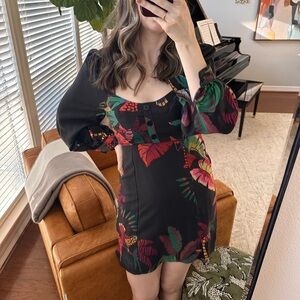 FARM Rio Black Tropical Print Mini Dress